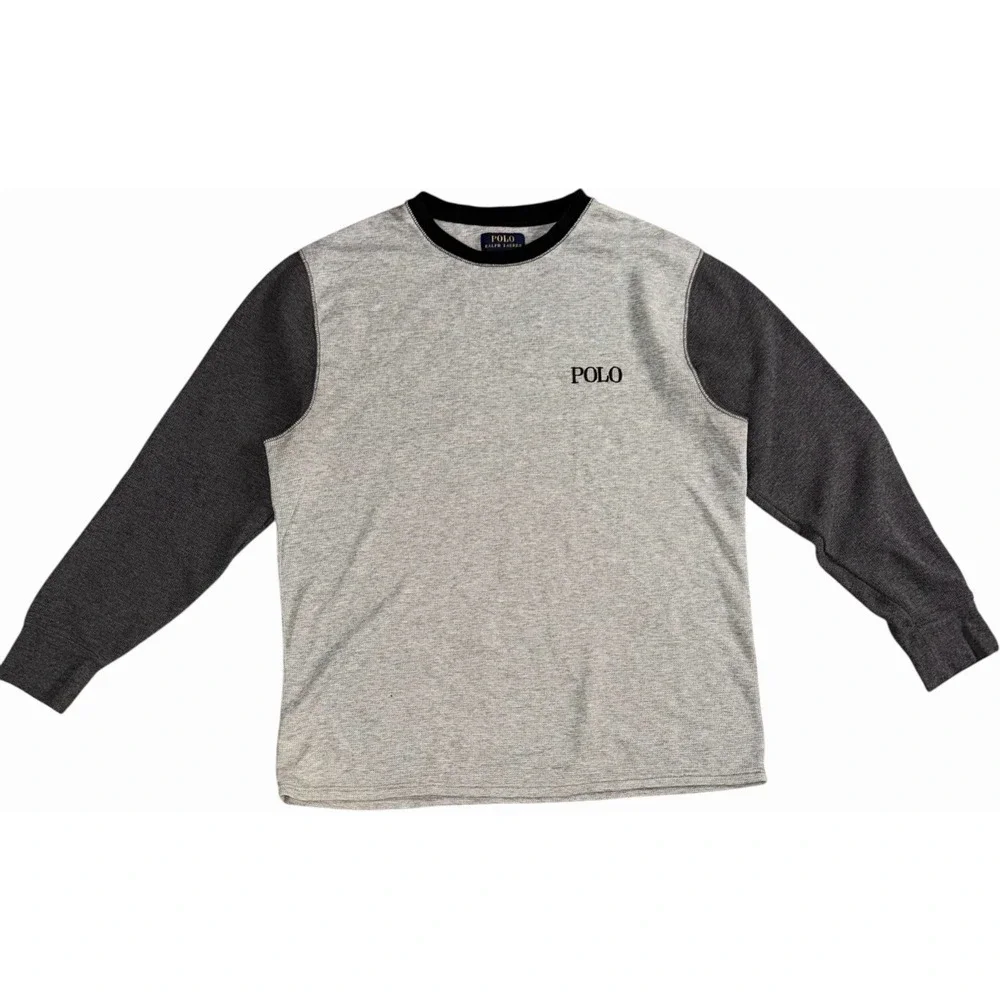 Polo Ralph Lauren Boys XL 18 20‎ Gray Colorblock Long Sleeve Shirt Youth Mens